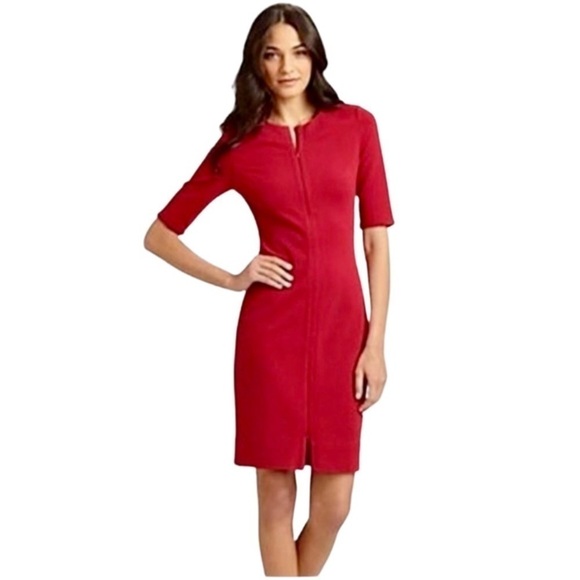 NWT Diane von Furstenberg Scarlet Red Saturn Stretch Sheath Dress, Sz 2 - Picture 4 of 17